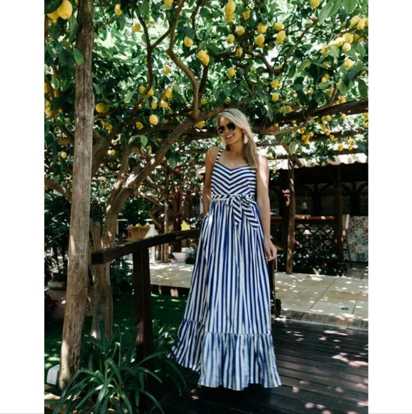 J. Crew Navy and White Striped Ruffle Maxi Dress - Picture 6 of 12